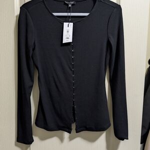 Dynamite Black Ribbed Button-Down Shirt